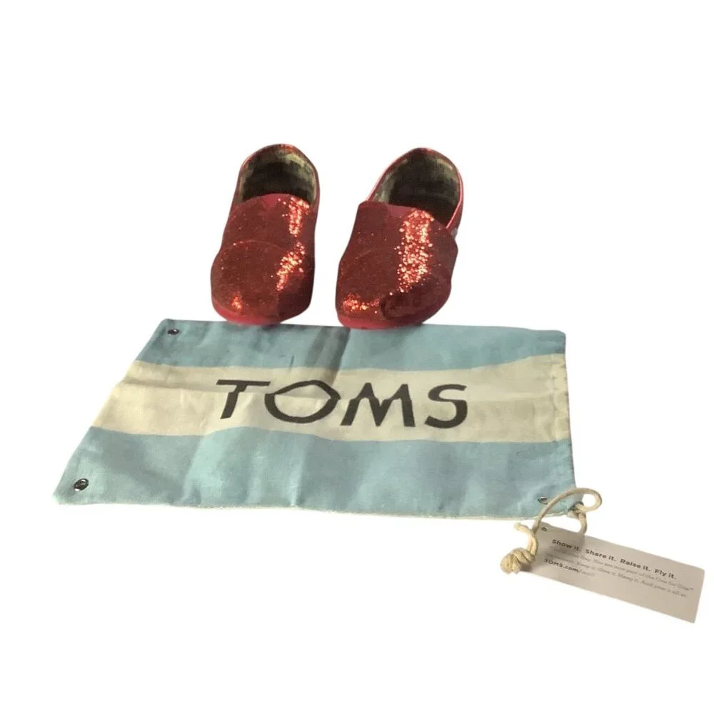 Toms Youth‎ Classic Red Glitter Slip On Shoes Size 5.5 Lightweight Casual Flats
